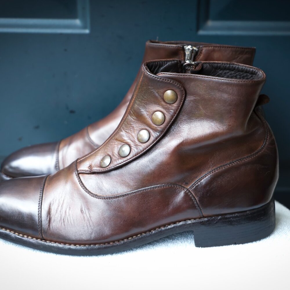 Calzoleria Harris for Barneys Vintage 8.5 Brown Burnished Italian Cap Toe Mens B - Picture 2 of 13